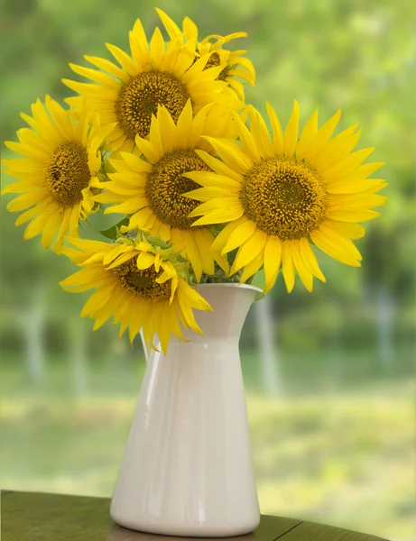 Zonnebloemen in de witte vaas — Stockfoto