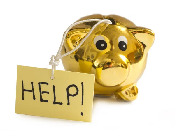 Piggy bank with Help note — Stock Photo, Image