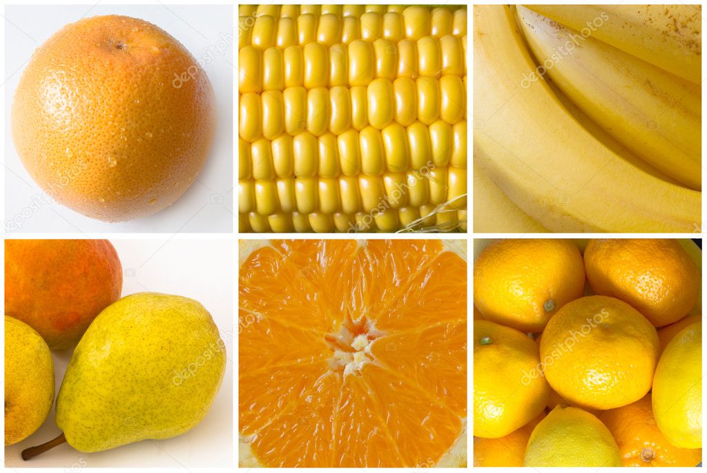 Collage of yellow fruit and vegetables — Stock Photo © vesnac #11308568