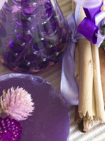 Purple soap with flowers — Stock Photo, Image