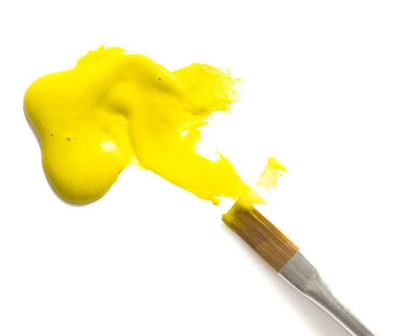 Gele kleur en penseel — Stockfoto