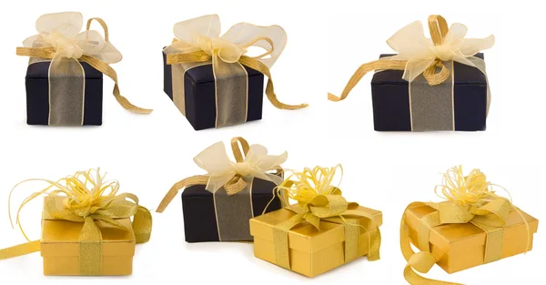 Kolekce krásných dárkových krabiček s luky izolovaných na bílém pozadí — Stock fotografie