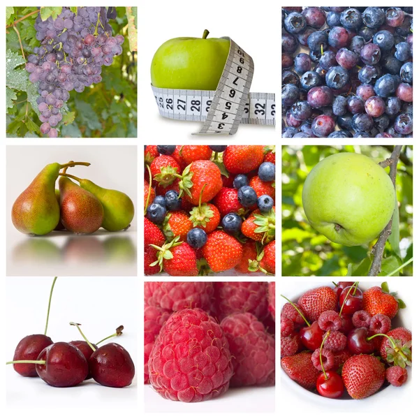 Fruta fresca, sana, azul y roja — Foto de Stock