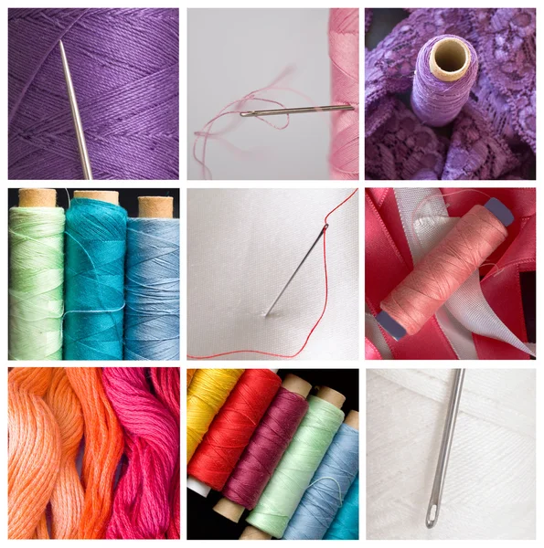Collage van naaien apparatuur — Stockfoto
