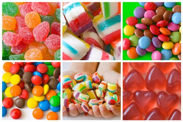 Kolaż kolorowe cukierki — Zdjęcie stockowe