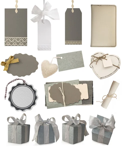 Colección de etiquetas grises y cajas de regalo — Foto de Stock
