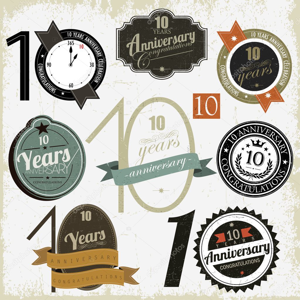 10 years anniversary signs and cards vector design