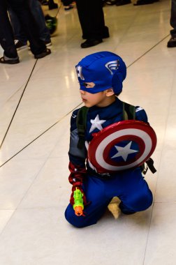 Bangkok - August 26 : Captain America cosplay pose in Japan Festa in Bangkok 2012 on August 26, 2012 at Siam Paragon, Bangkok, Thailand. clipart