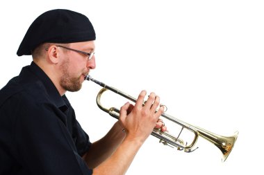 Young man playing the trumpet clipart