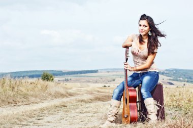 Beautiful sexy country guitar girl clipart