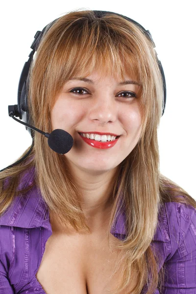 Young woman operator with headset — Stock Photo, Image