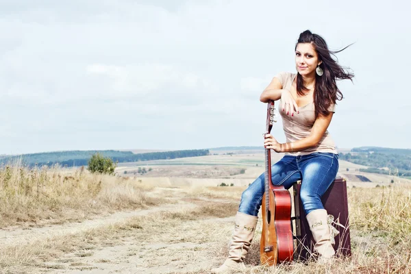 Beautiful sexy country guitar girl — Stock Photo, Image