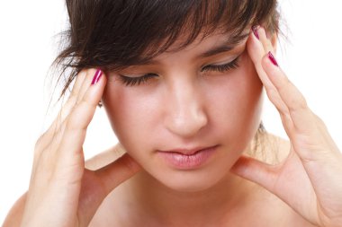 Beautiful young woman has a headache clipart