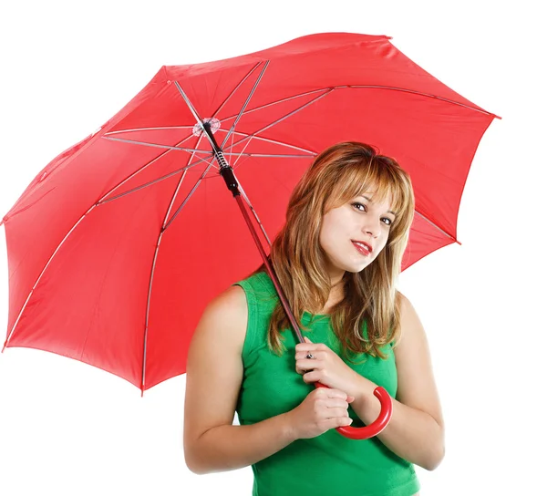 stock image Young woman with red umbrella