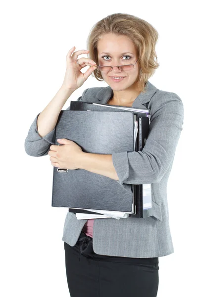 Young smiling businesswoman with folder — Stock Photo, Image