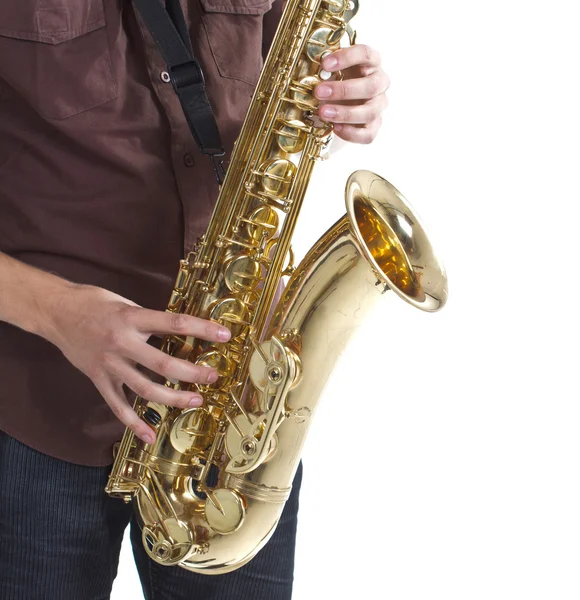 Człowiek grający na saksofonie — Zdjęcie stockowe