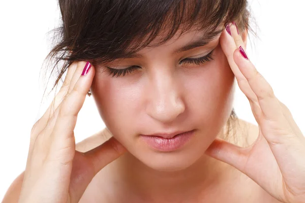 Beautiful young woman has a headache — Stock Photo, Image