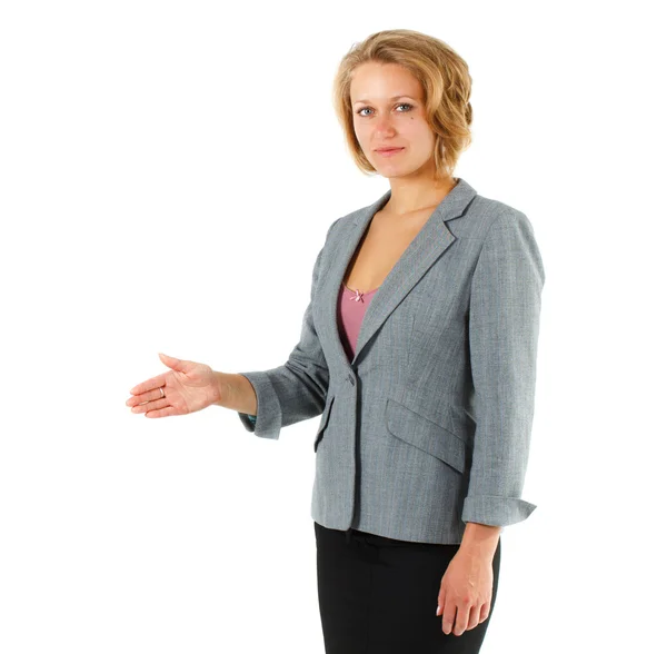 Blond businesswoman giving hand for handshake — Stock Photo, Image