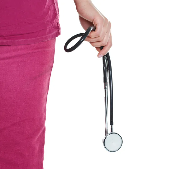 Ruka ženského lékaře drží stetoskop — Stock fotografie