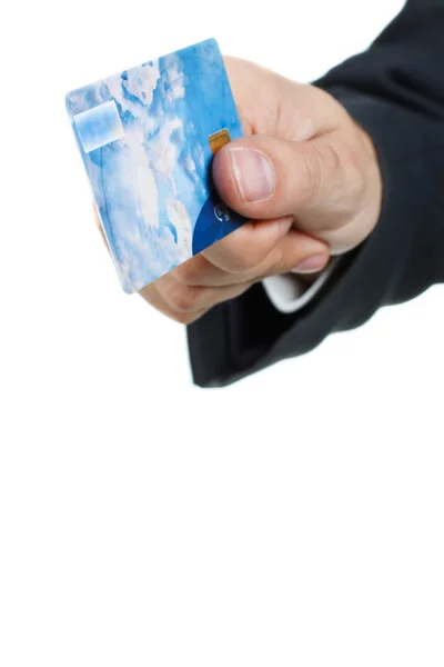 La mano dell'uomo d'affari che mostra la carta di credito — Foto Stock