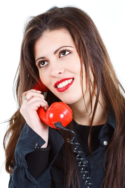 Beautiful woman with retro telephone — Stock Photo, Image