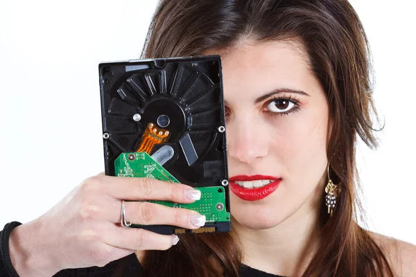 Güzel bir kadınla hard disk — Stok fotoğraf