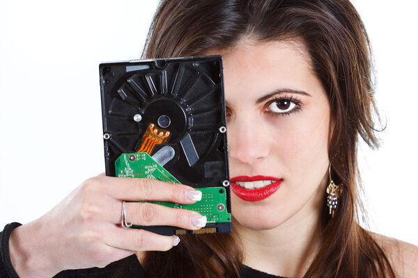 Beautiful woman with hard disc