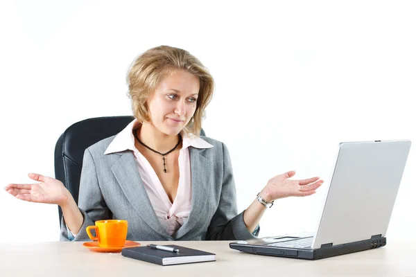 Businesswoman with do not know gesture — Stock Photo, Image