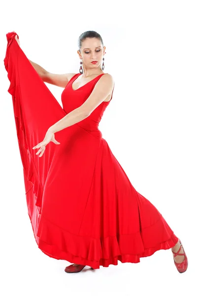 Flamenco danser in rode jurk — Stockfoto