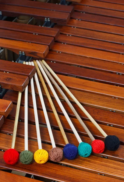 Mallets resting on marimba — Stock Photo, Image