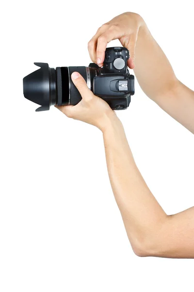 Female hands holding a camera — Stock Photo, Image