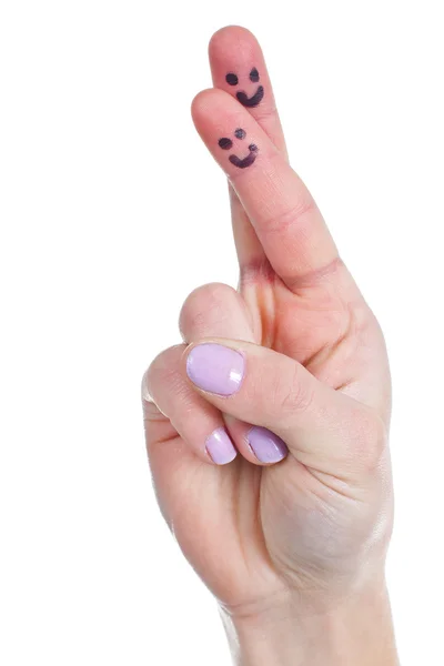 Humour des doigts féminins croisés Image En Vente