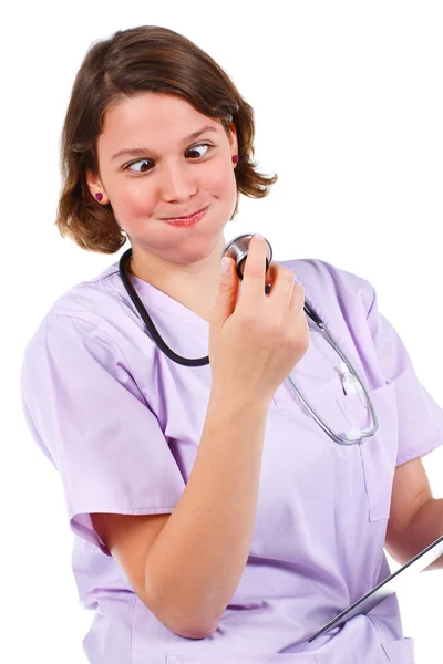 Female doctor with grimace — Stock Photo, Image