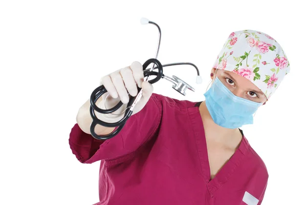 Female doctor showing stethoscope — Stock Photo, Image