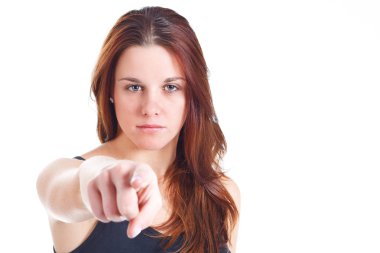 Young woman pointing at you clipart