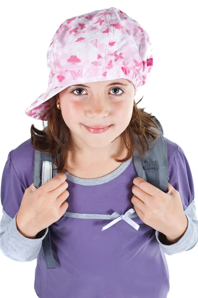Écolière mignonne avec chapeau — Photo