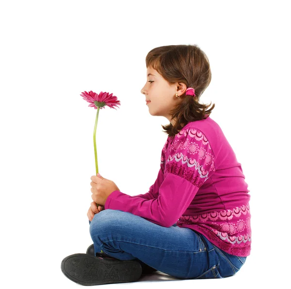 Çiçek ile şirin kız - Stok İmaj