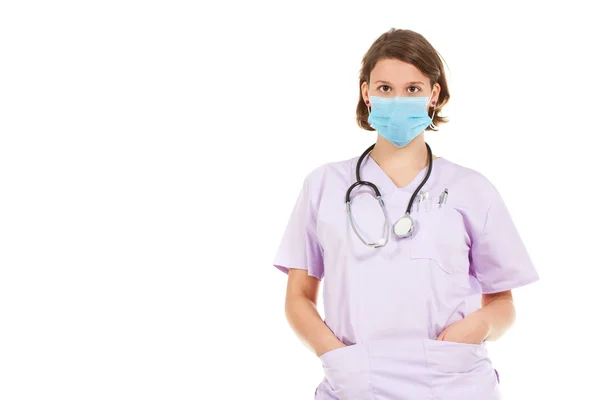 Kadın doktor giyen maskesi — Stok fotoğraf