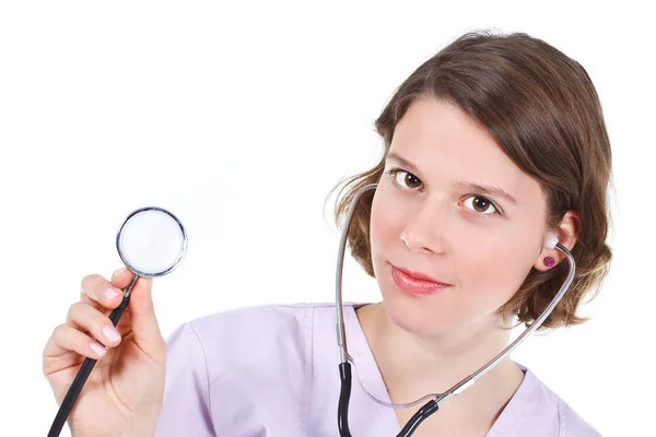 Female doctor holding stethoscope — Stock Photo, Image