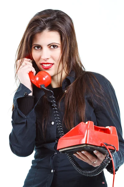 Mulher bonita com telefone retro — Fotografia de Stock