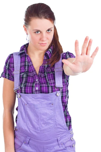 Young woman showing stop — Stock Photo, Image