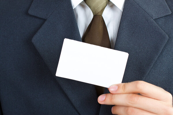 Businessman with blank card