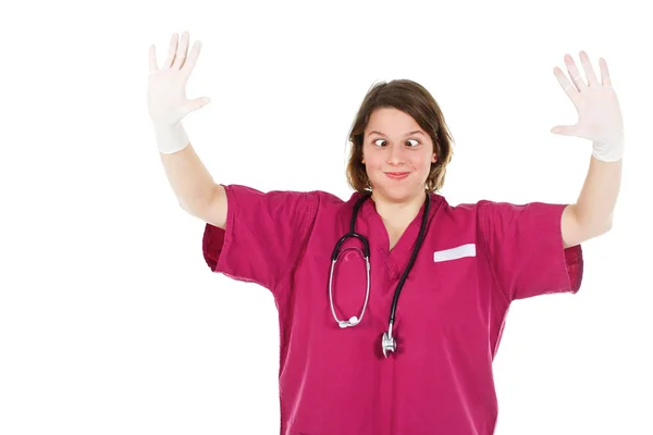 Kobieta lekarz z śmieszne grymas — Zdjęcie stockowe
