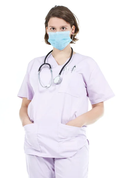 Kadın doktor giyen maskesi — Stok fotoğraf