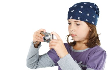 Cute girl looking at her camera clipart