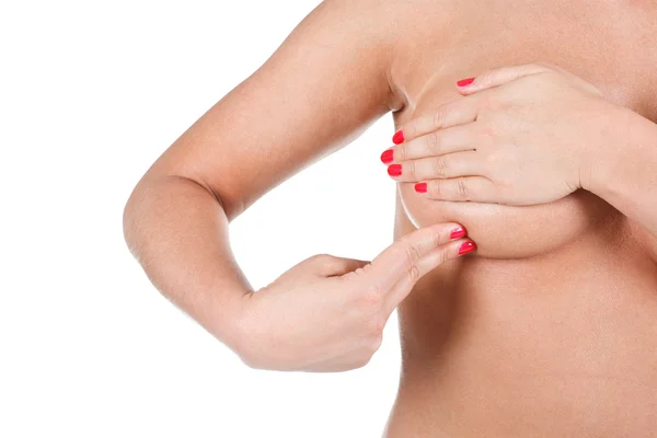 Woman checking her breast — Stock Photo, Image