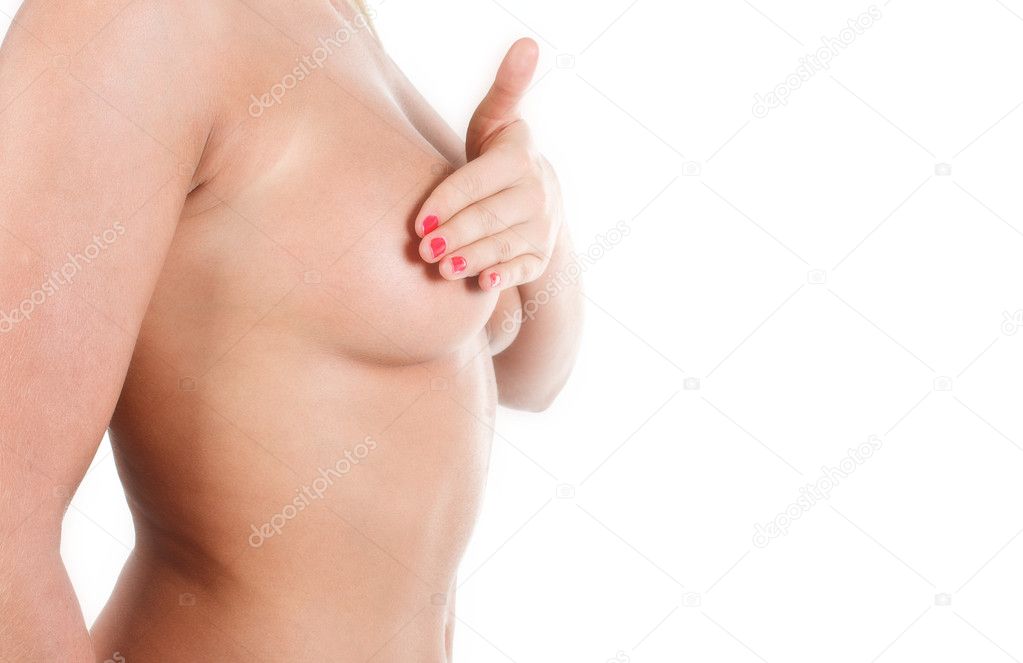 Woman checking her breast