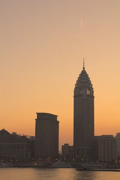 stock image Sunset with skyscrapers in Shanghai, China