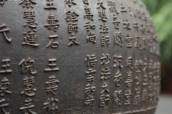 Chinesische Schriftzeichen auf einer Metallkugel. — Stockfoto