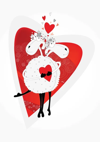 stock vector Enamored lambs holding the heart